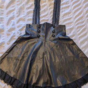 NWT KILLSTAR Black Faux Leather Skirt with Lace Trim
